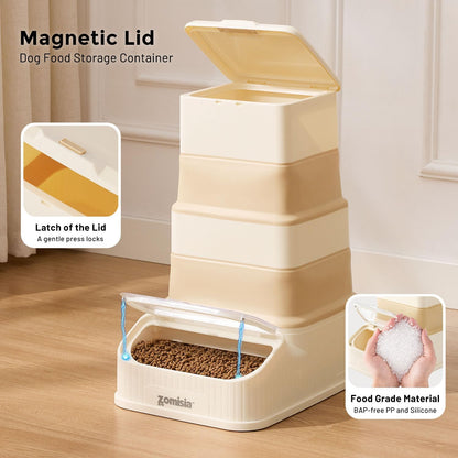 Transparent magnetic bottom lid for easy pet food access