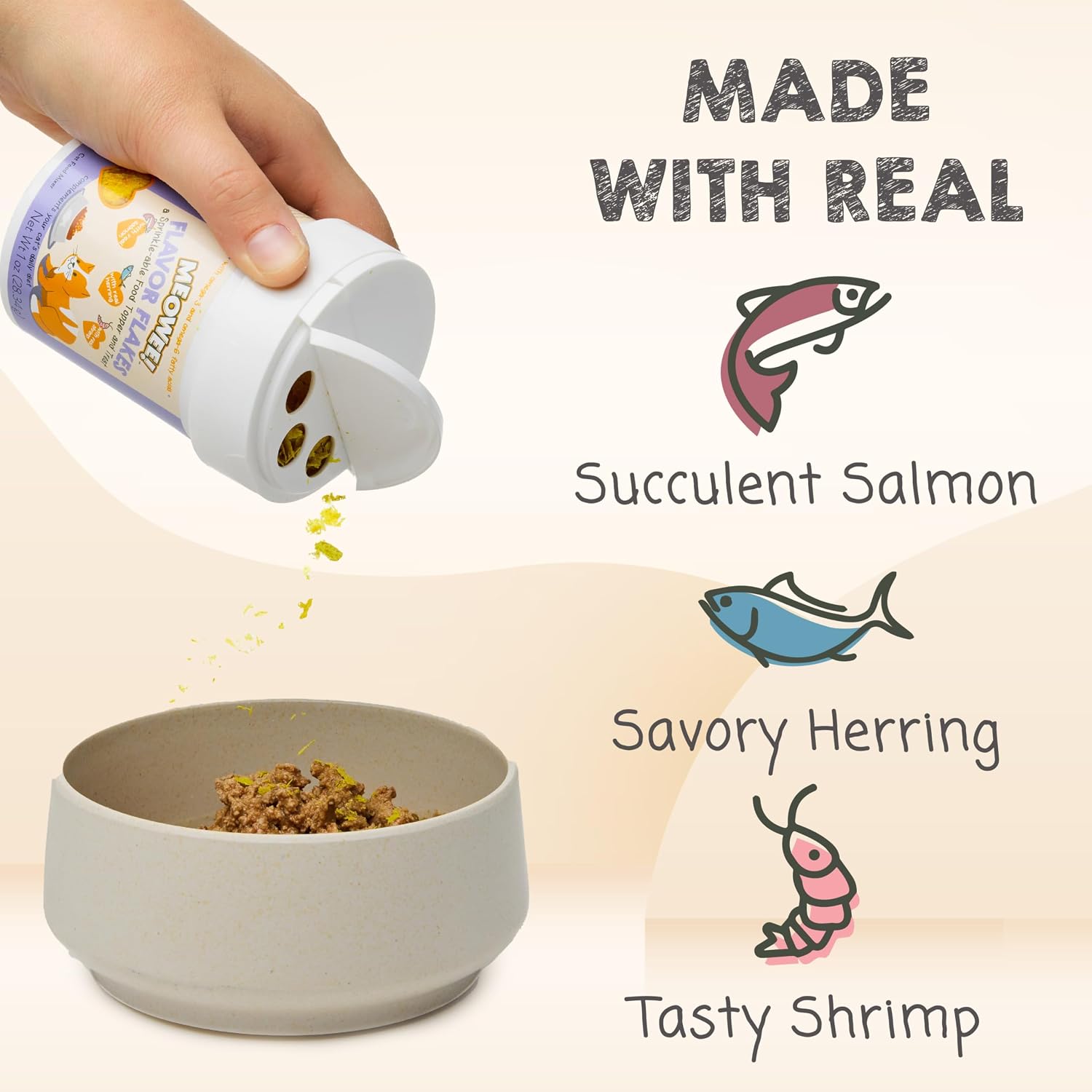 Meowee! cat treats made with real salmon herring and shrimp