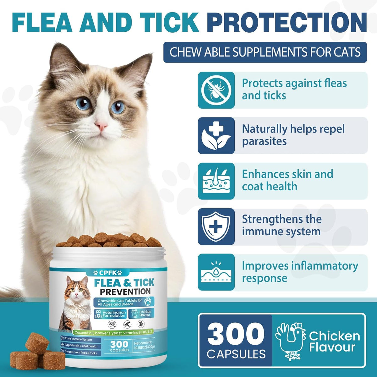 CPFK cat flea treatment chewable tablets dietary supplement label details