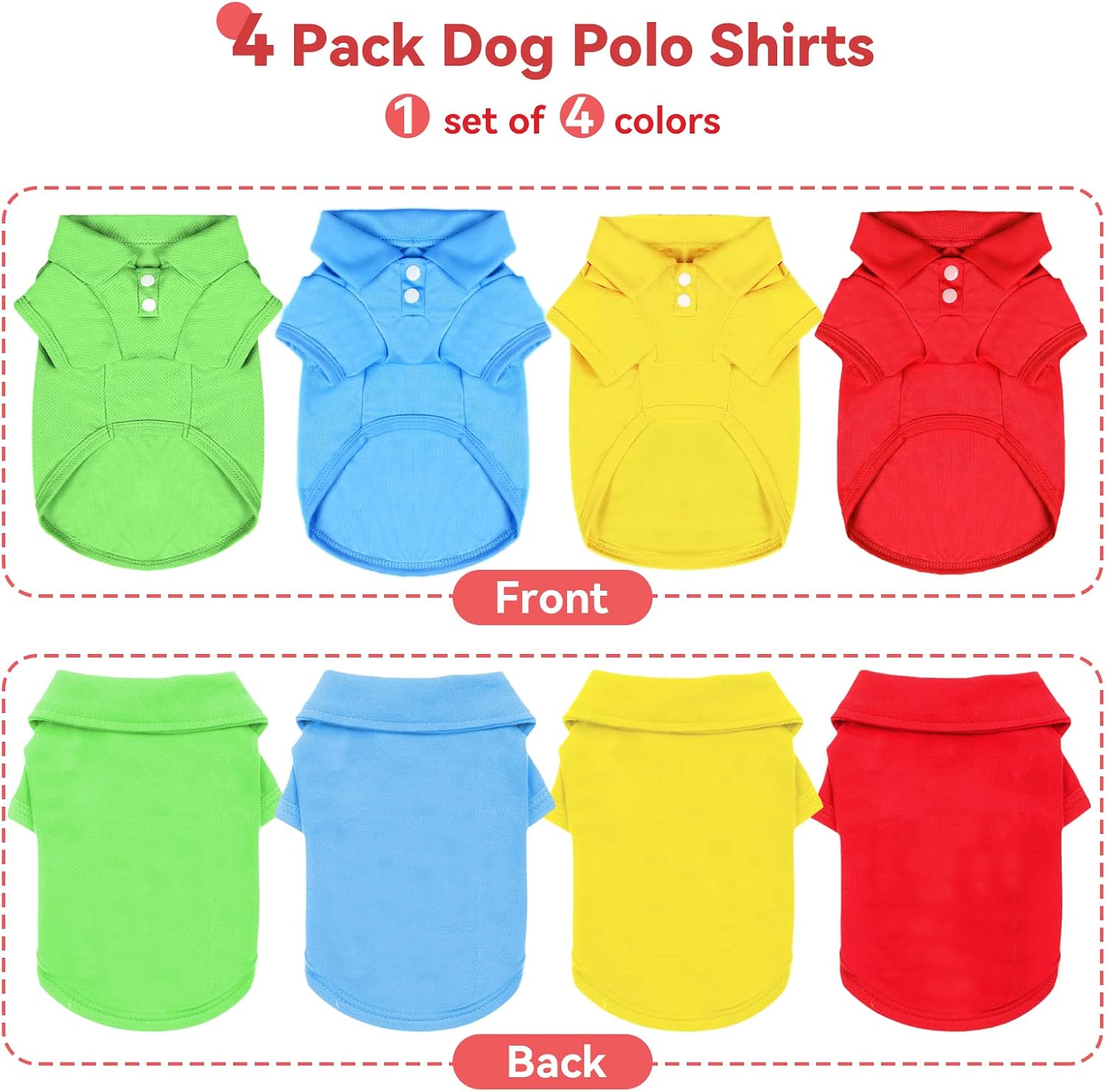 Small dog wearing green polo shirt