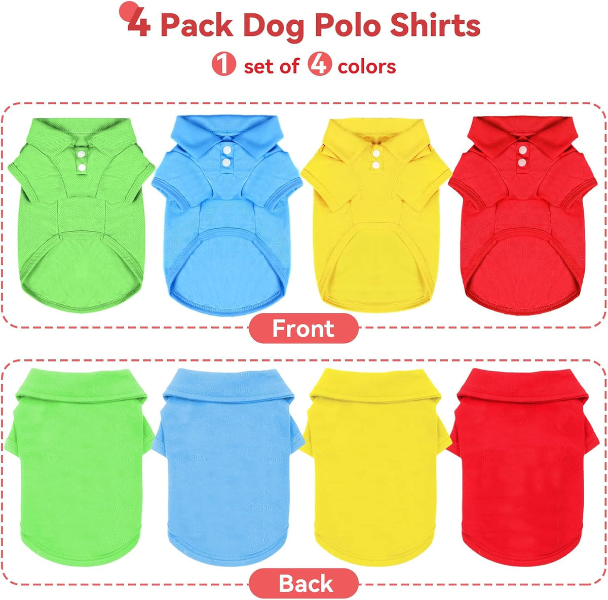 Small dog wearing green polo shirt