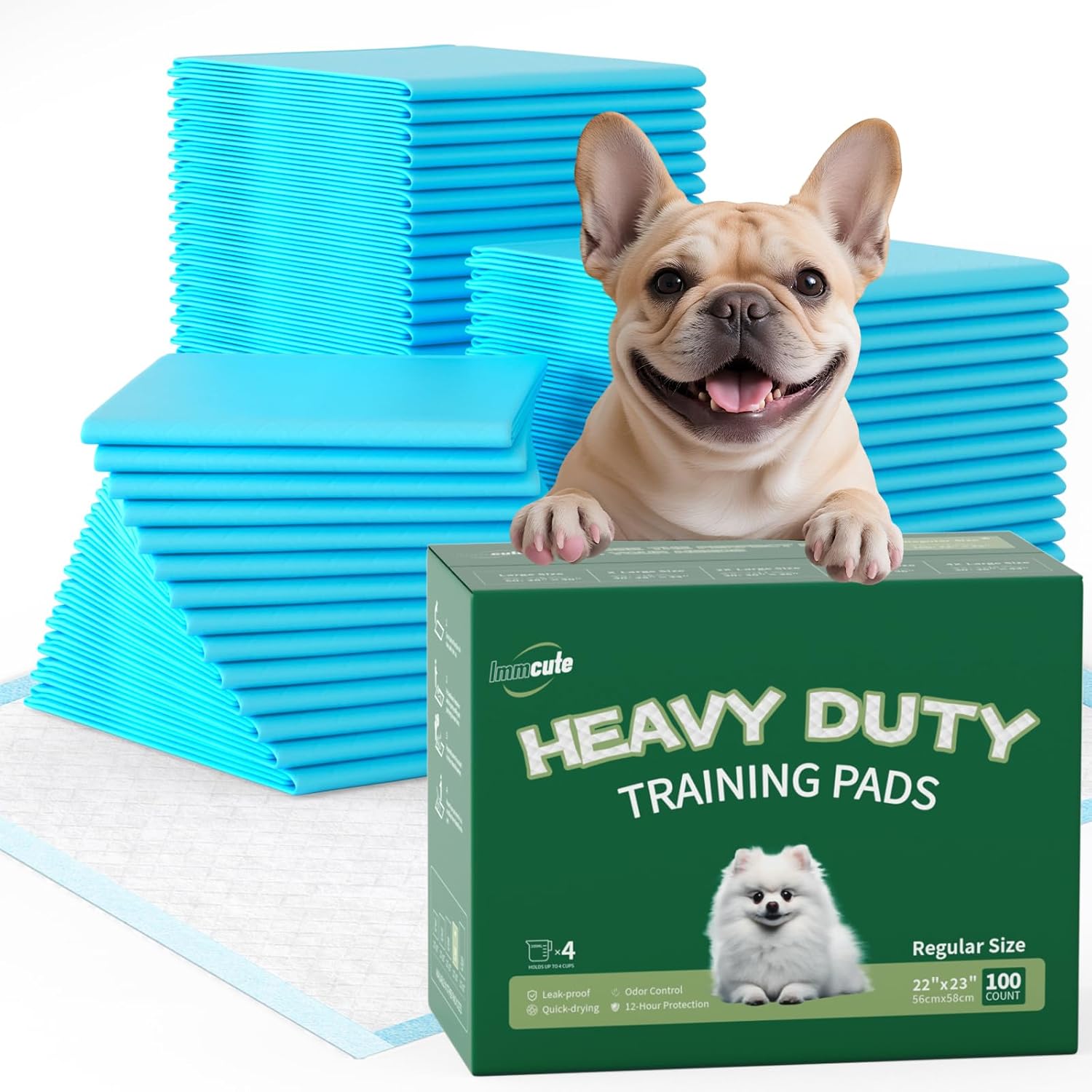IMMCUTE Puppy Pads 22"x23" 100 Count | 6-Layer Leak-Proof & Super Absorbent Dog Training Pads | Disposable Potty Pads for Puppies, Dogs, Cats & Rabbits | Blue & White - Image 9