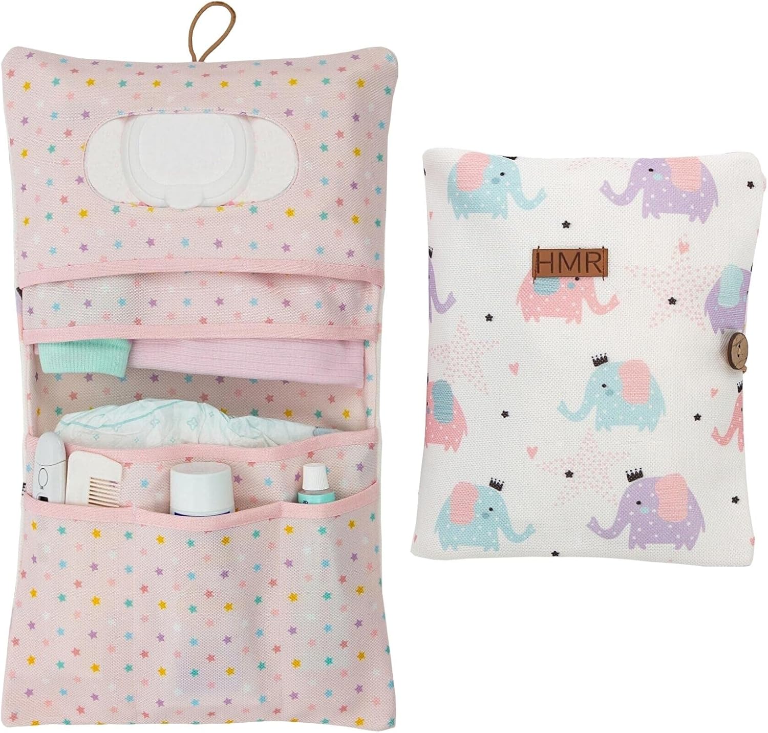 Hamur Home baby diaper bag organizer elephant pattern front view