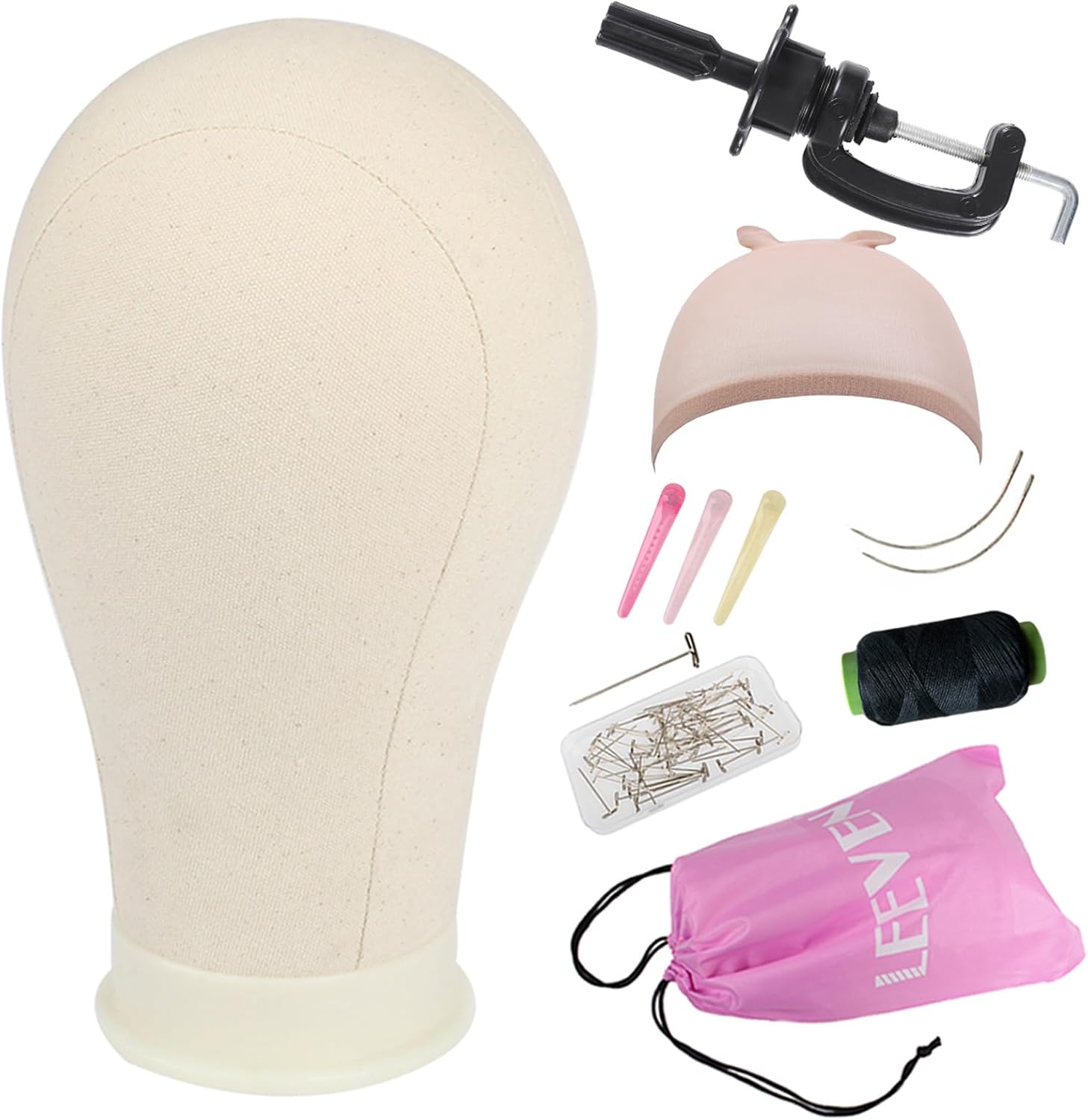 Leeven poly canvas block head professional mannequin front view for wig making styling