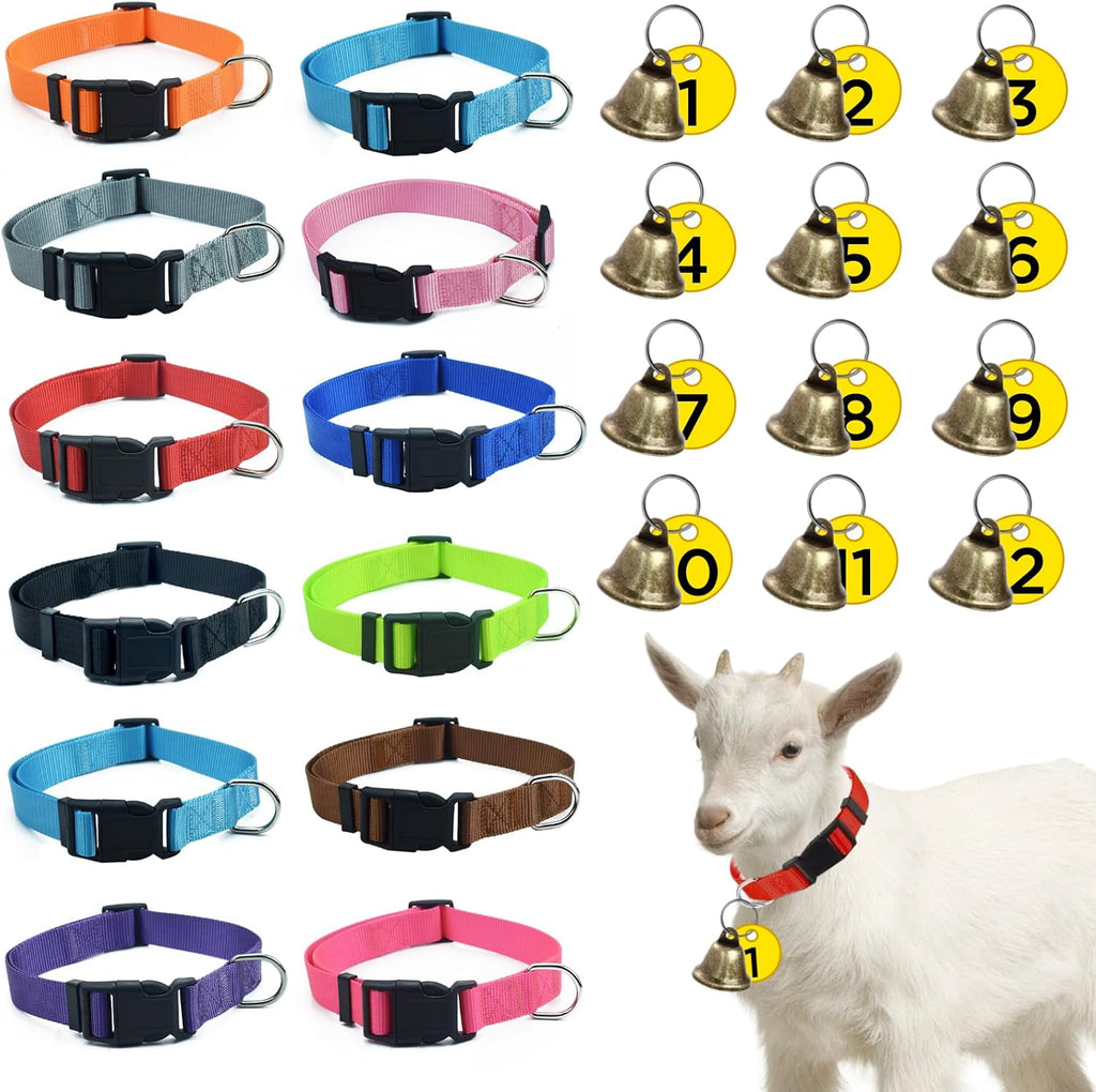 ETCYAOXIN goat collars front view with copper bells and numbered tags