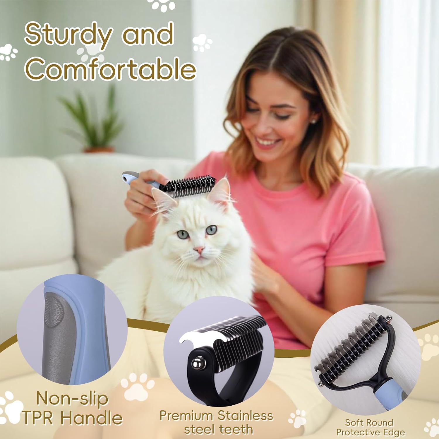 Safe grooming tool for long-haired cat shedding