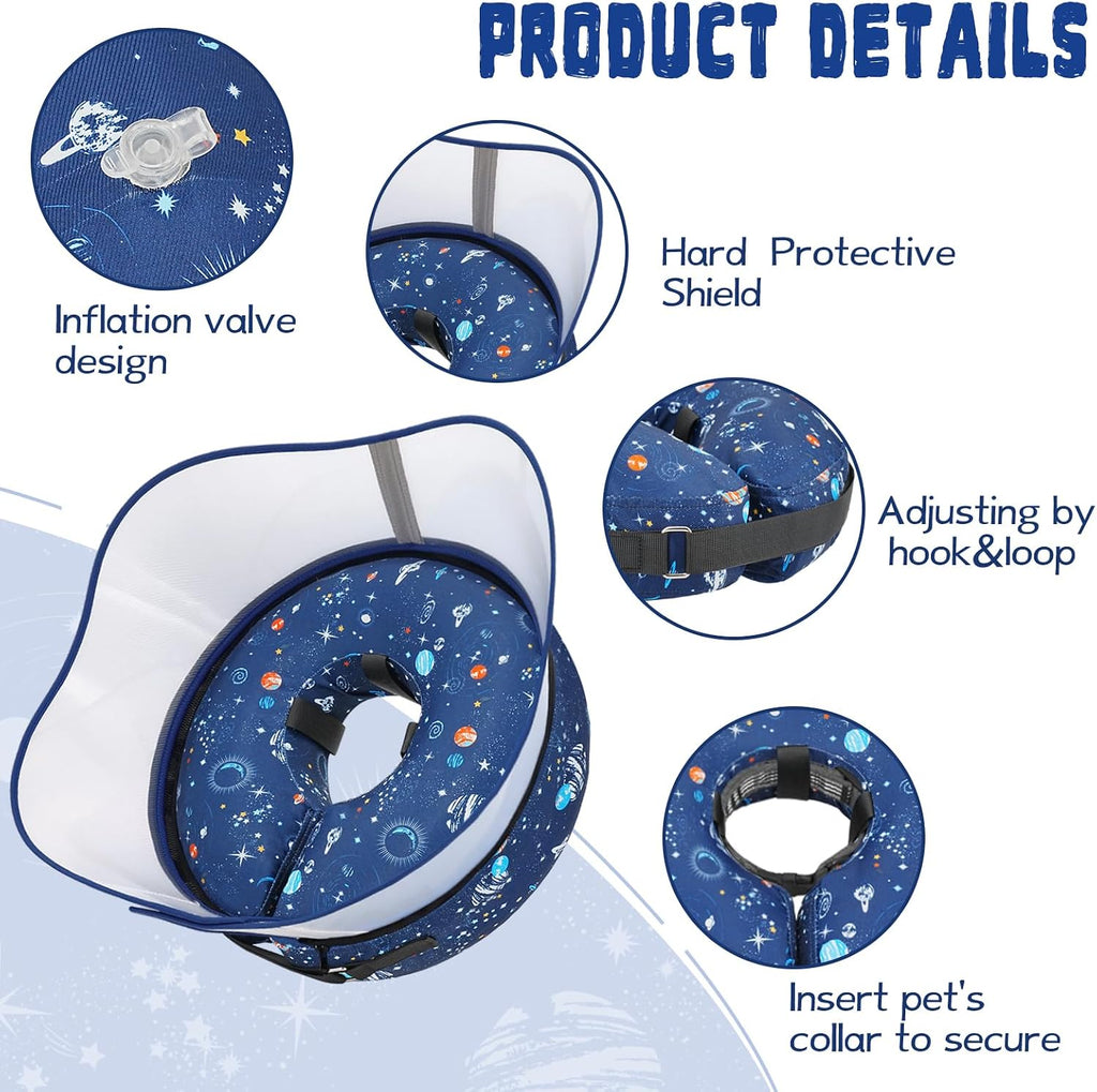 Toptakeit inflatable pet cone collar attached to a regular everyday dog collar.