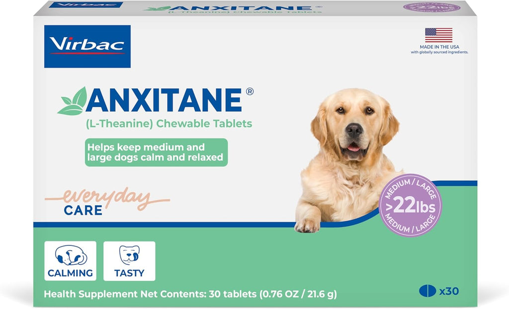 Premium pet relaxation supplement bottle for managing thunderstorm and travel anxiety