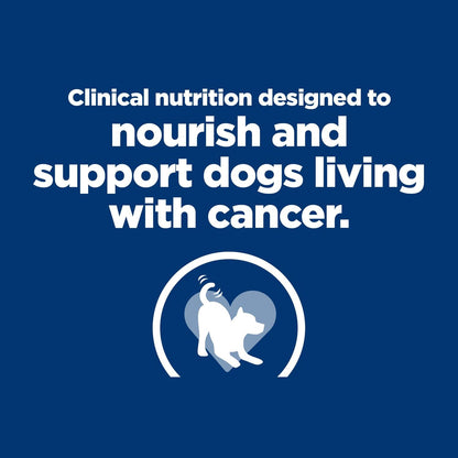 Back packaging label of Hill's Prescription Diet ONC Care dog food showing ingredients and feeding guide
