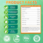 Nutritional info on Carmelie natural dog flea chewables featuring Vitamin B complex and flaxseed details