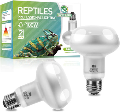 Side by side view of the two pack REPTI HOME one hundred watt amphibian heat lamps.