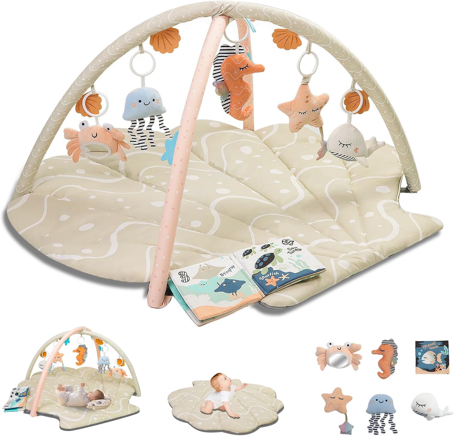 Suihuooo Oversize Shell Tummy Time Mat front view for babies