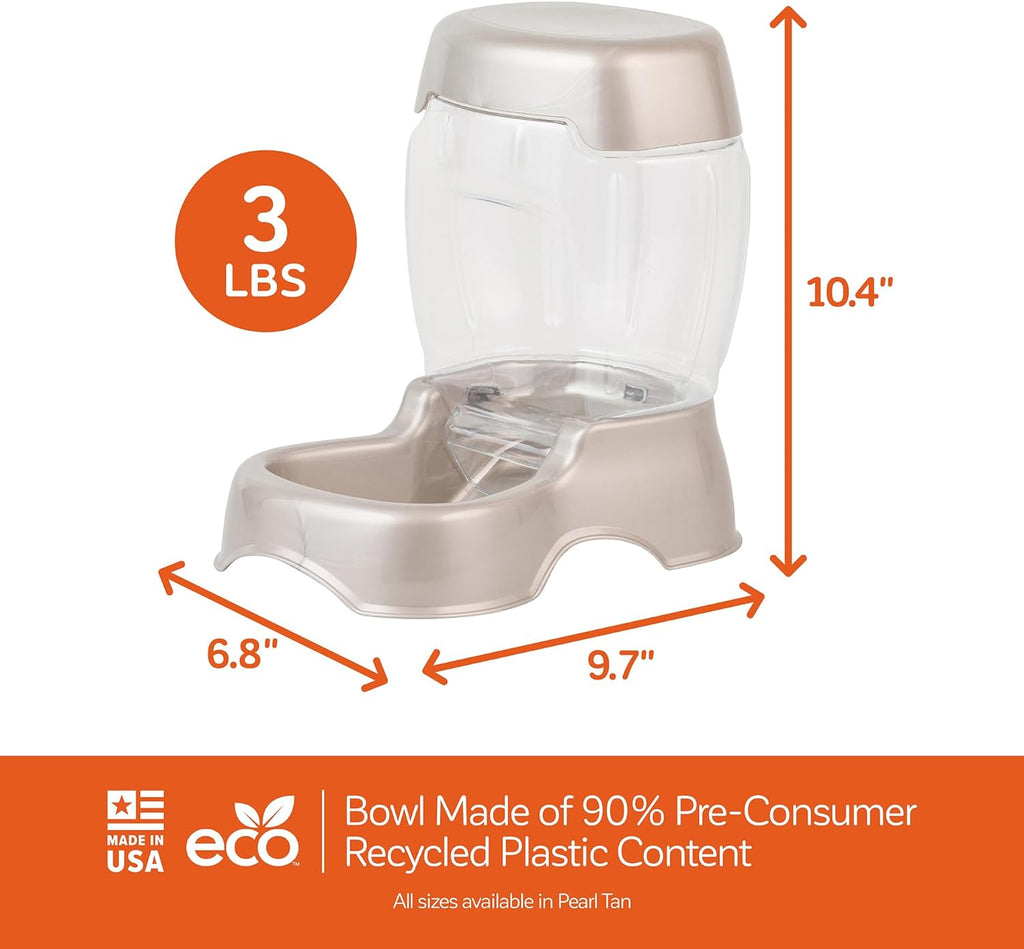 Petmate Pet Cafe Feeder wide-mouth hopper being detached for easy cleaning and refilling