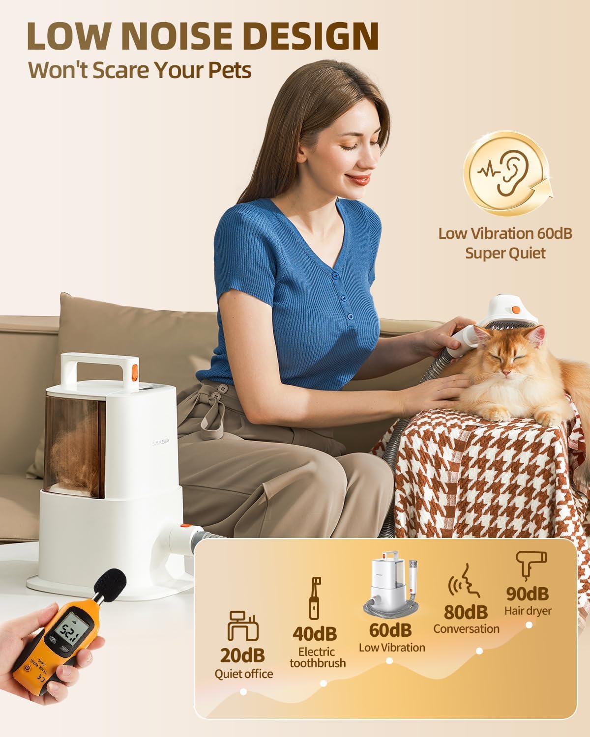 Simple Way quiet pet vacuum cleaner showing large capacity dustbin assembly