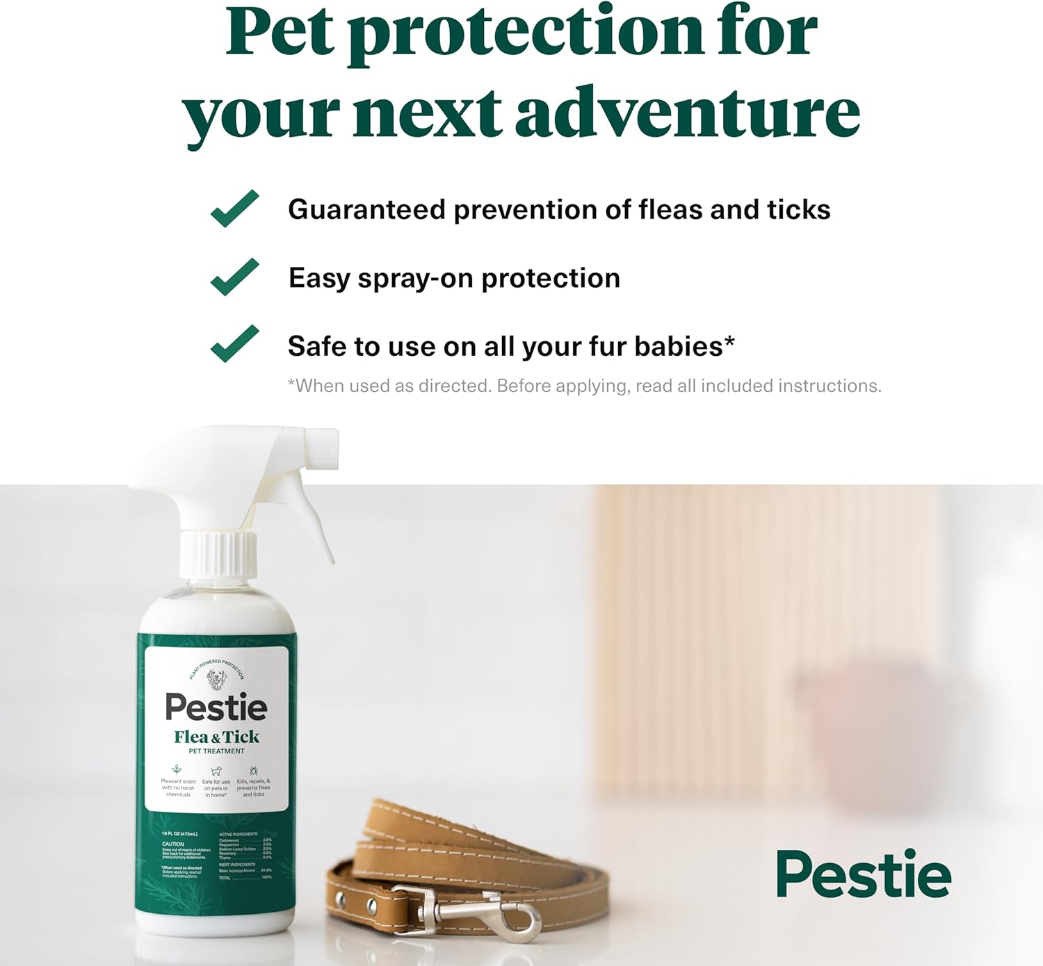 Pet owner applying Pestie natural flea and tick spray