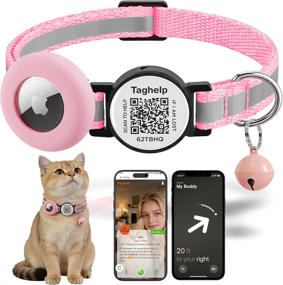 Reflective AirTag Cat Collar, Integrated Cat Collar with Air Tag Holder and Bell, Breakaway with QR Code Name Tag,Safety Elastic Band Cat Collars for Girl Boy Cats, Kittens and Puppies (Blue) - Image 10