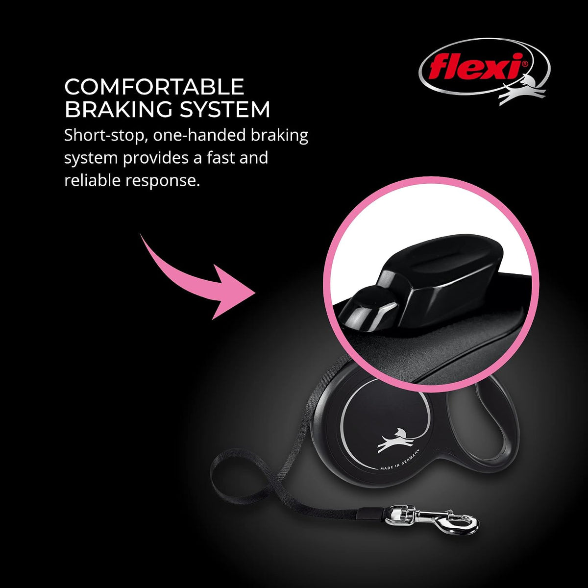 Ergonomic handle design of Flexi 26 feet dog leash