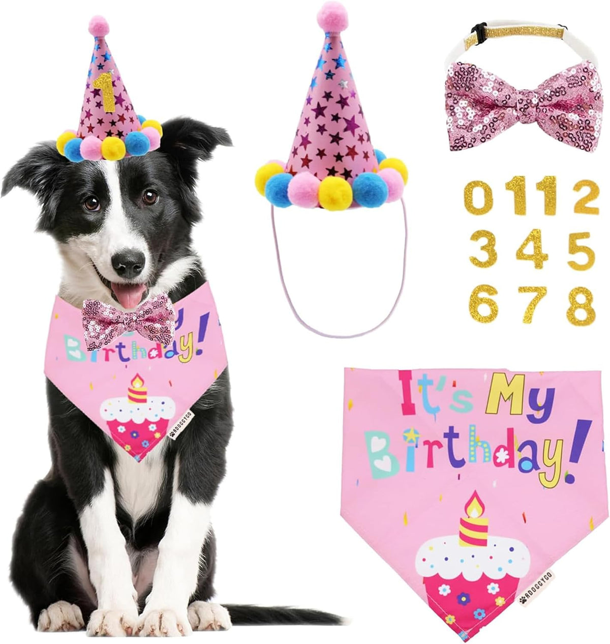 ADOGGYGO Dog Birthday Bandana Scarf and Blue Boy Pet Birthday Party Hat with Cute Bow Tie for Medium Large Dog Pet (Large) - Image 14