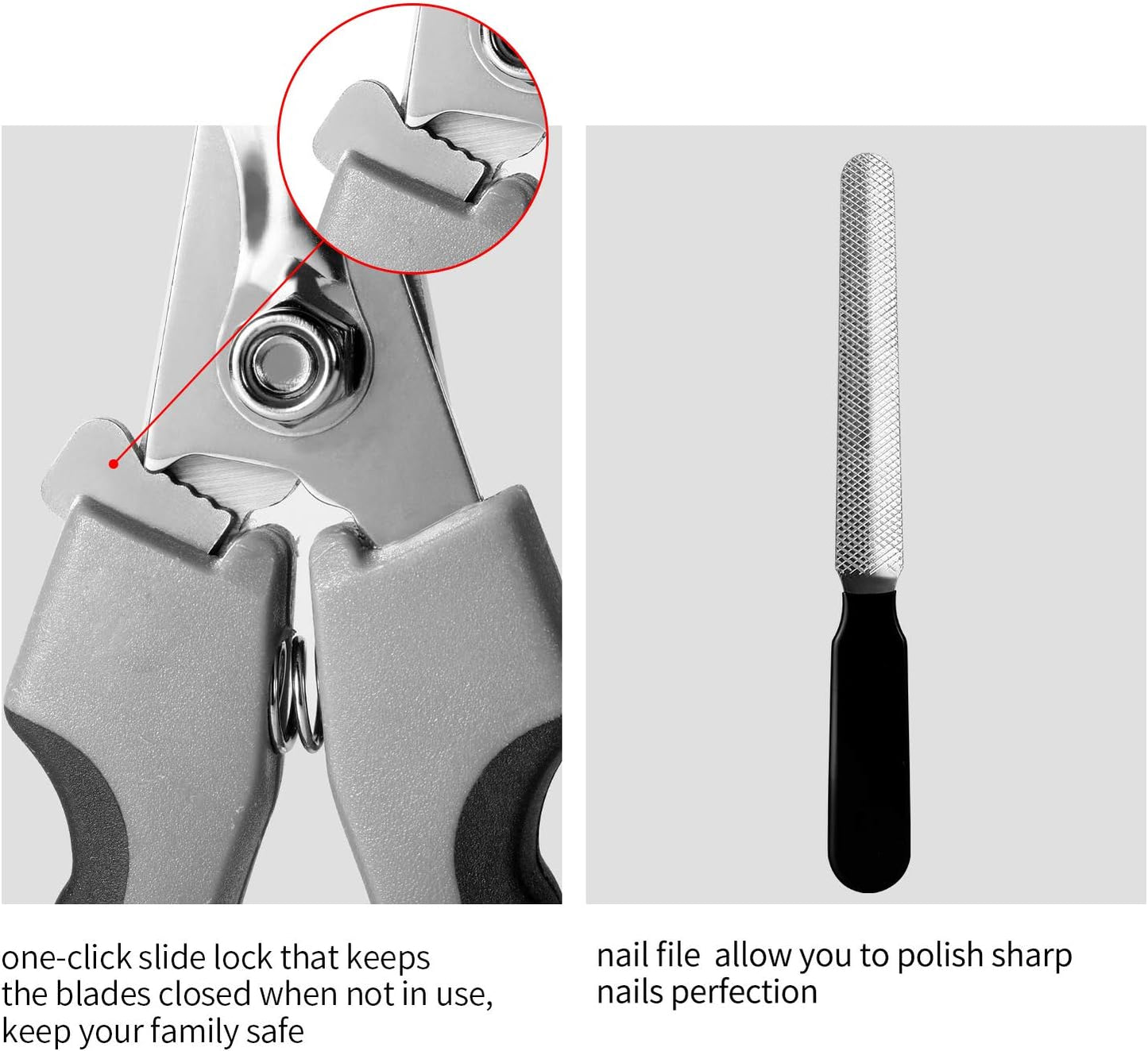 Close up of Tpotato dog nail clipper ergonomic silicone grip handle