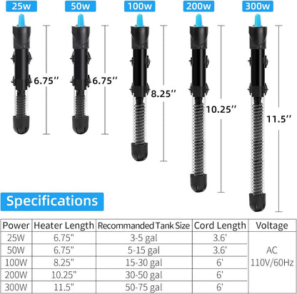 Aquaneat 50W submersible heater with suction cups and accessories
