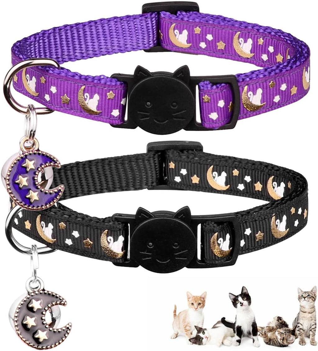 Baeuppit 2Pcs Breakaway Cats Collars Cat Collars for Boy & Girl Cats Adjustable Kitten Collars with Bell,Black+Gray - Image 10