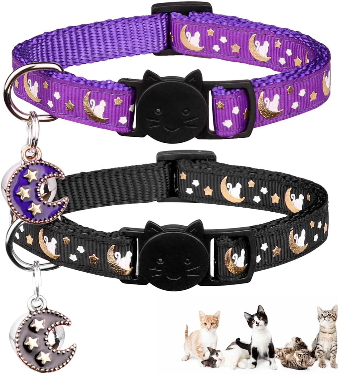 Baeuppit 2Pcs Breakaway Cats Collars Cat Collars for Boy & Girl Cats Adjustable Kitten Collars with Bell,Black+Gray - Image 10