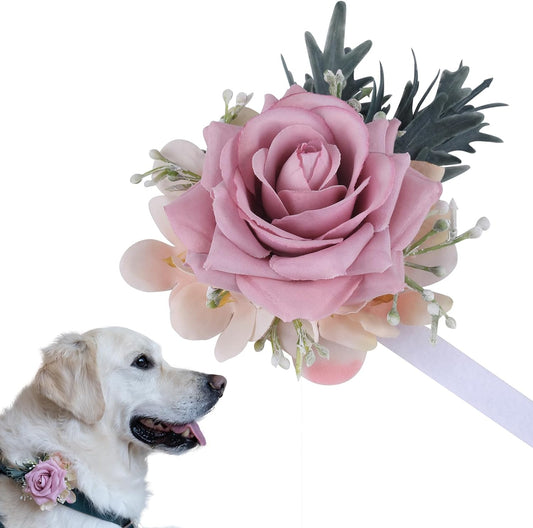 PAWLARISPETS pink rose dog collar flower front view accessory
