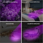 ULTRAFIRE ultraviolet detector light identifying dry stains on carpet