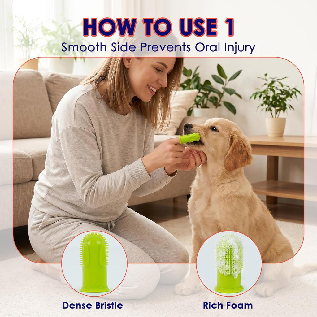 Pet dental care finger brush showing finger fit design