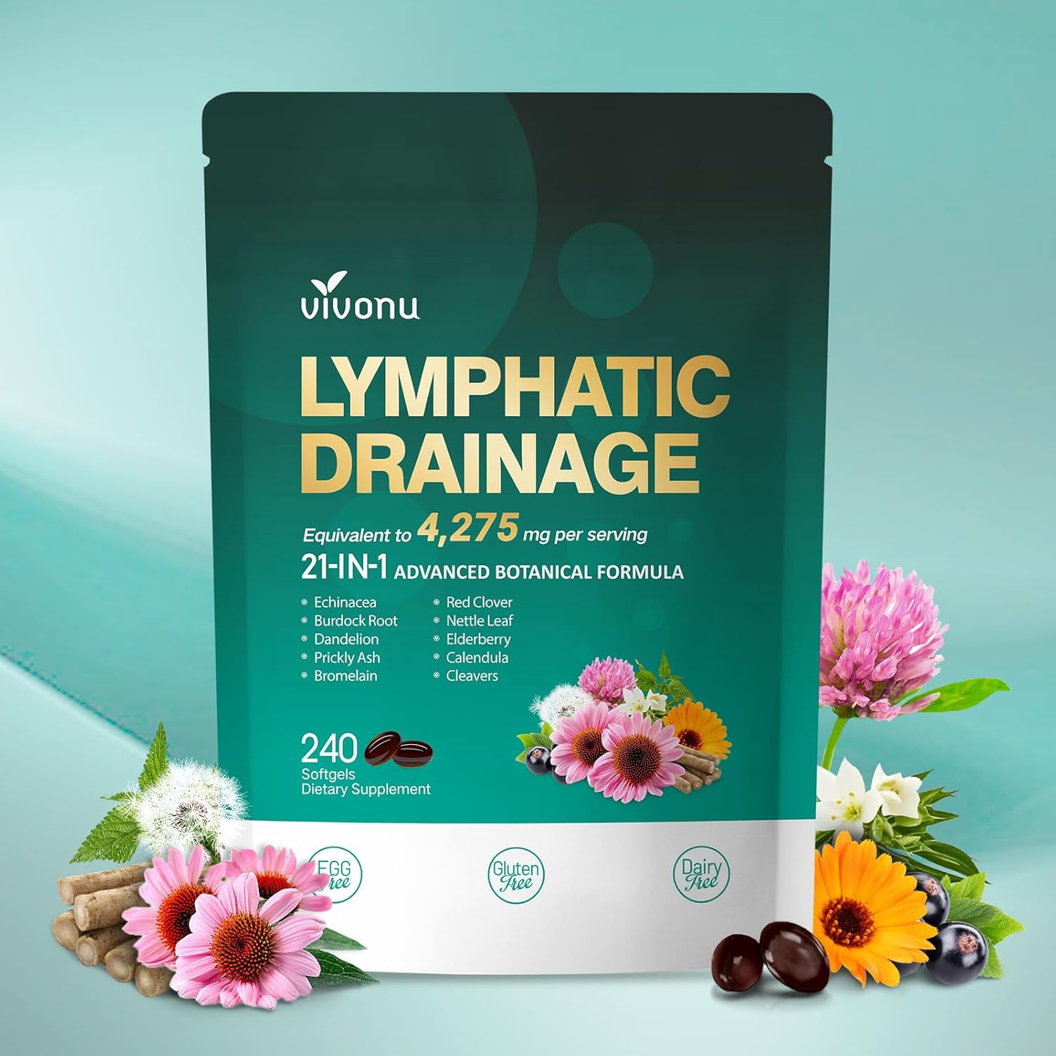 VivoNu 21-in-1 Lymphatic Support Formula bottle front view