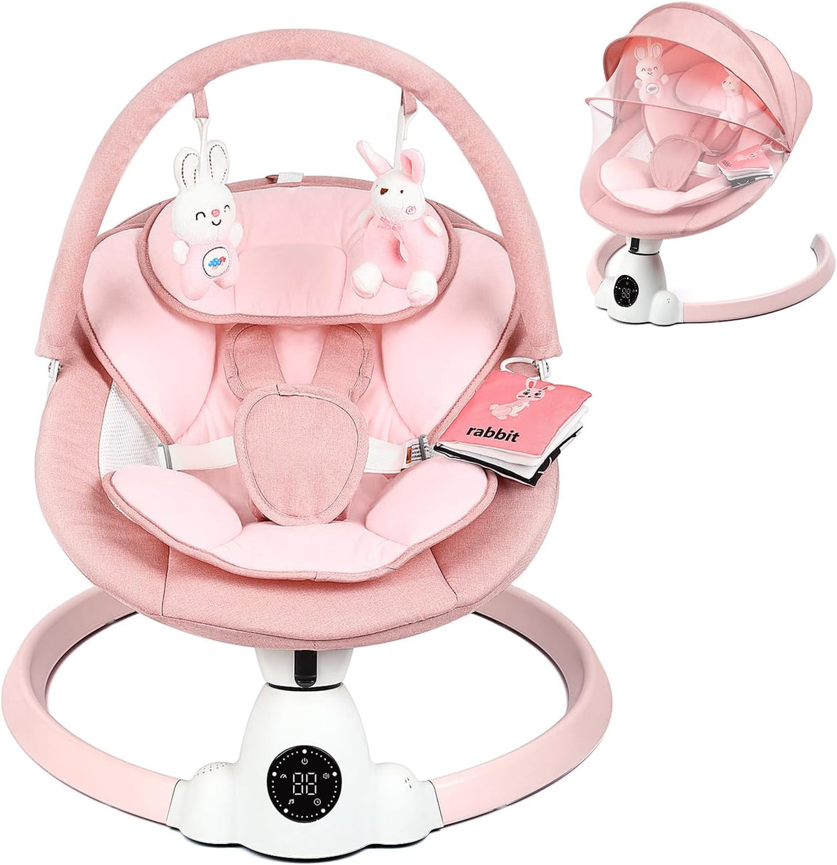Uuoeebb portable electric baby swing front view in pink