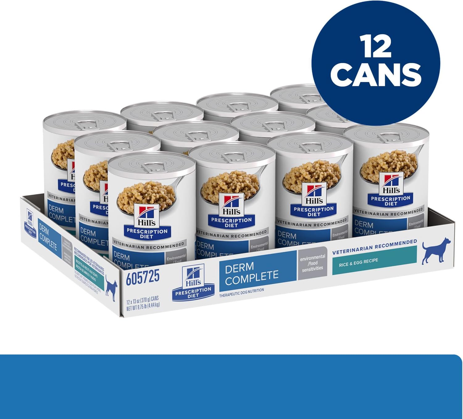 USA imported Hill's Prescription Diet canine skin care food cans side view
