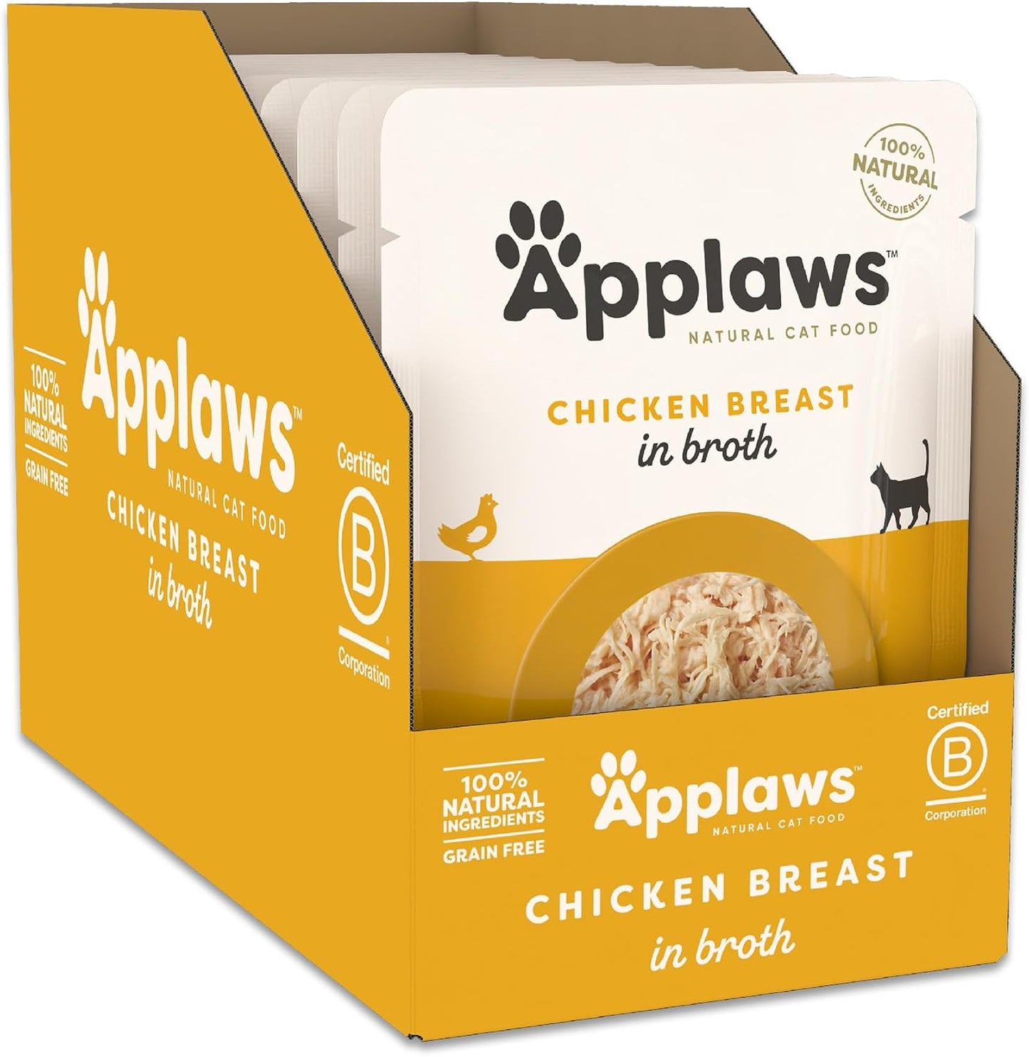 Twelve count box of two point forty seven ounce cat food pouches