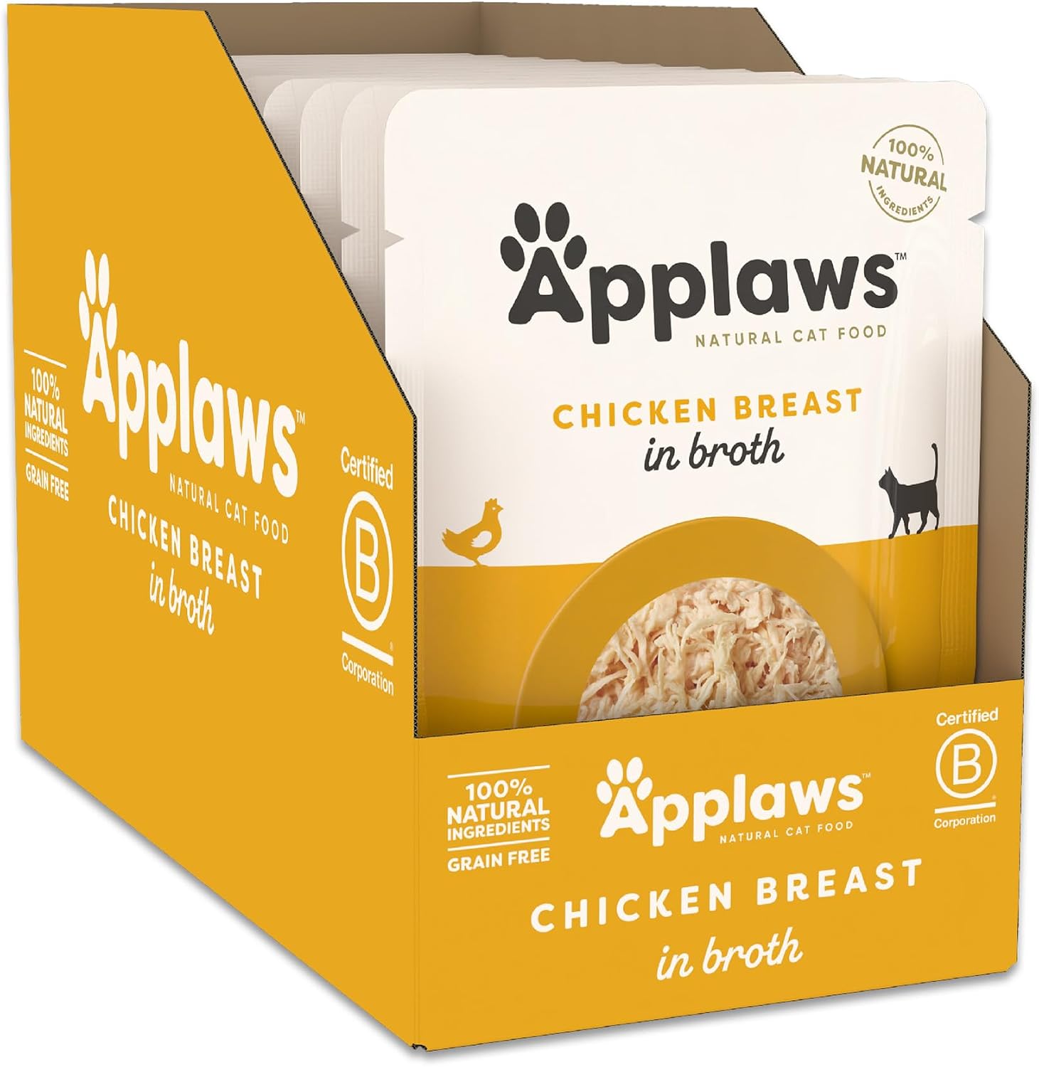 Twelve count box of two point forty seven ounce cat food pouches