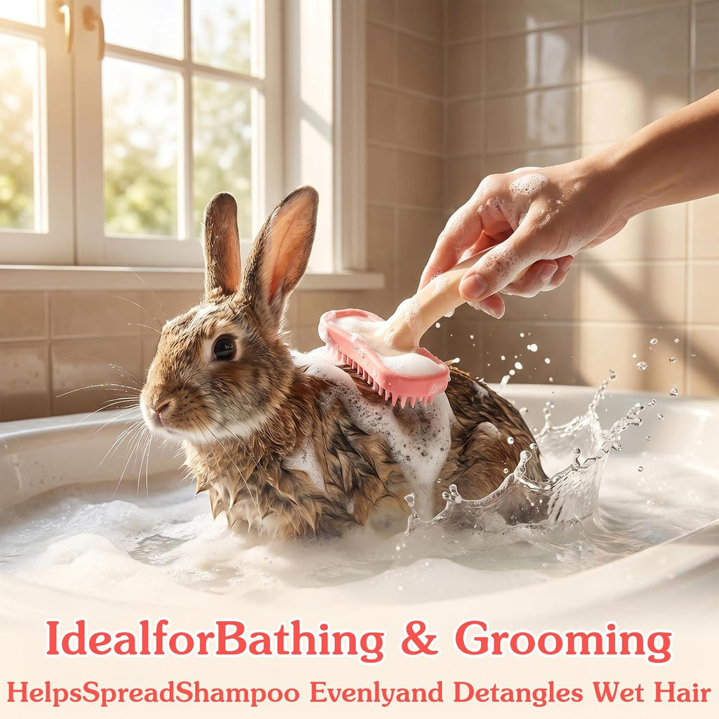 Oxiros bunny brush being used for a soapy bath time massage