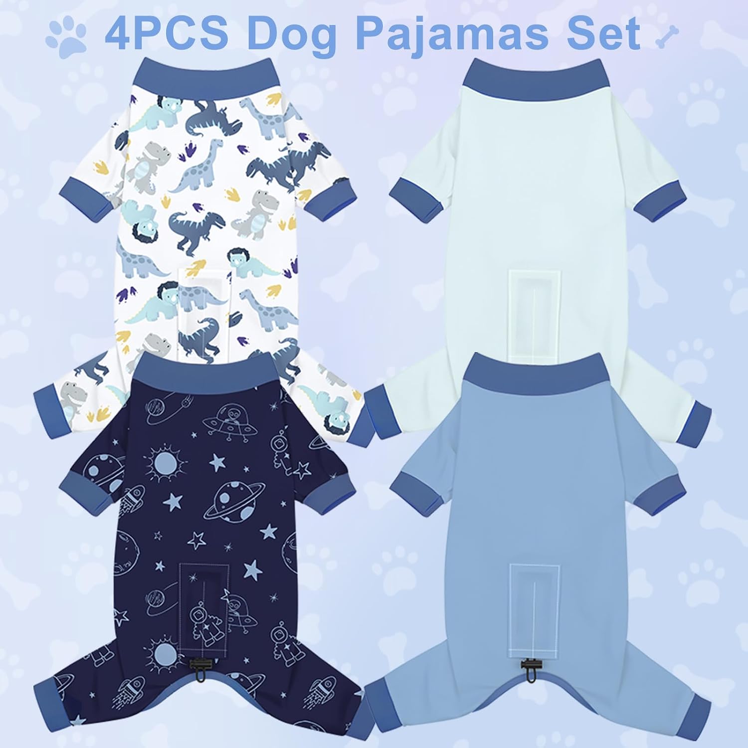 Bienbee adjustable puppy onesies space theme print with rockets on blue background