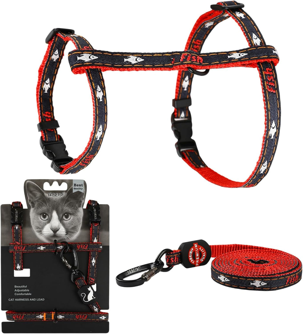 Adjustable H-shaped cat harness with fish pattern