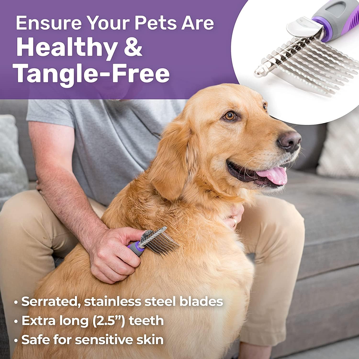 Hertzko grooming comb stainless steel blades close up