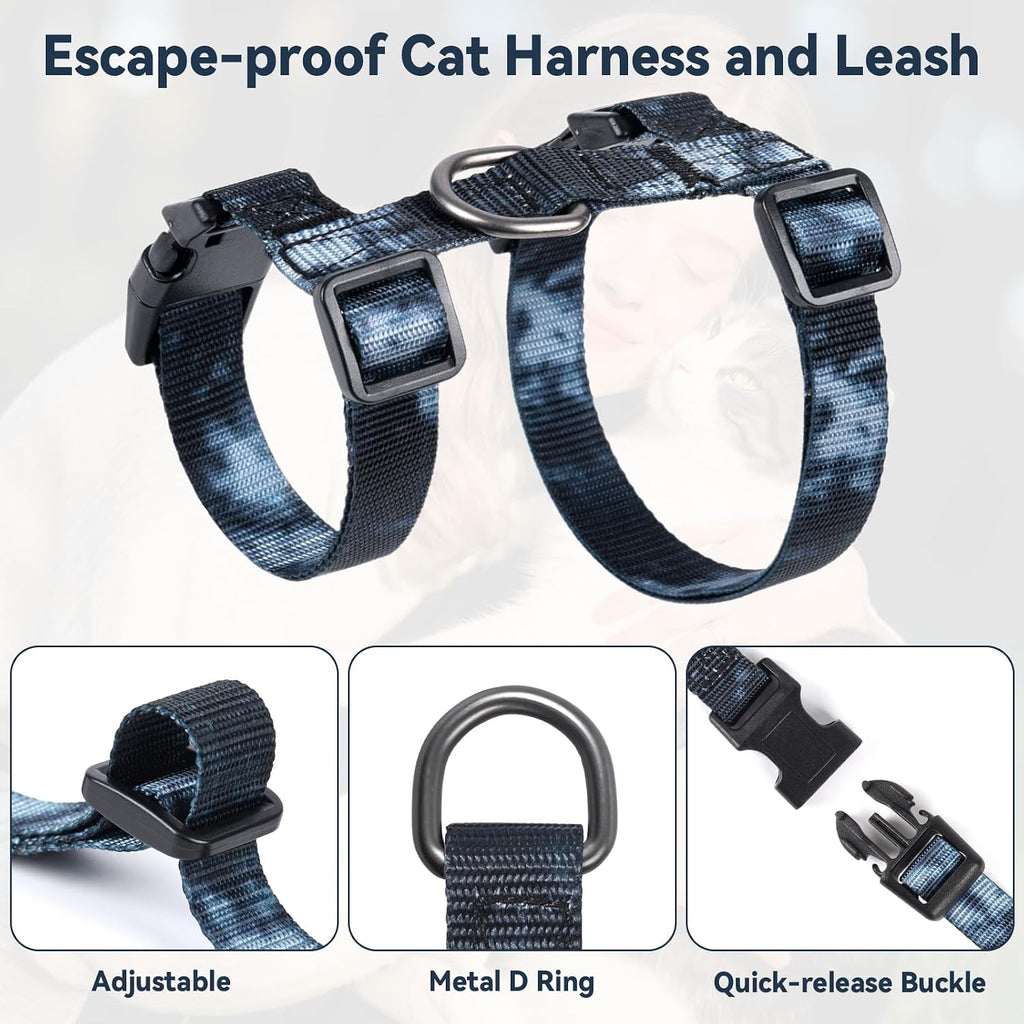 Premium adjustable H-shaped cat safety vest with durable stainless steel D-ring.