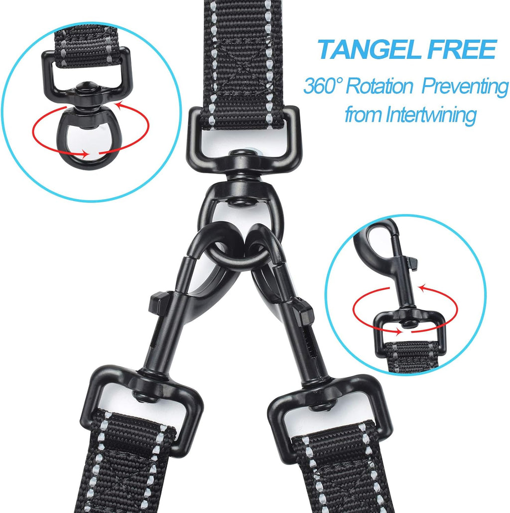PetBonus no tangle dual leash close up view of the three hundred sixty degree swivel clasp.
