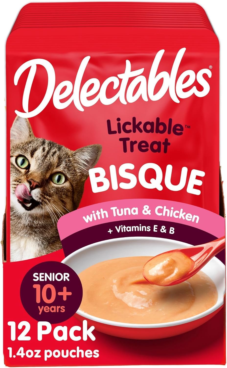Delectables Lickable Treat Bisque Senior 10+ Wet Cat Treat Variety Pack, Food Topper, Hydrating, Grain-Free, No Fillers, No By-Products, No Added Preservatives, 1.4oz Pouch, 12ct - Image 13