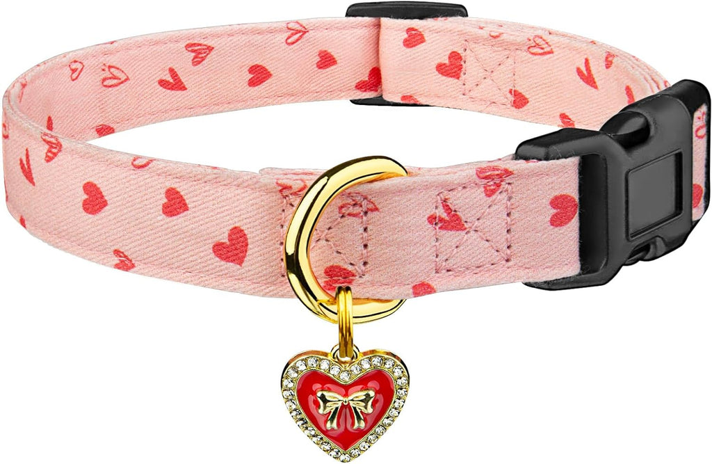 Cotton Handmade Dog Collar Cute and Distinctive Patterns White and Pink Love Heart with Pendant for Girl Boy Dogs Collars S - Image 11