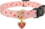 Cotton Handmade Dog Collar Cute and Distinctive Patterns White and Pink Love Heart with Pendant for Girl Boy Dogs Collars S - Image 11