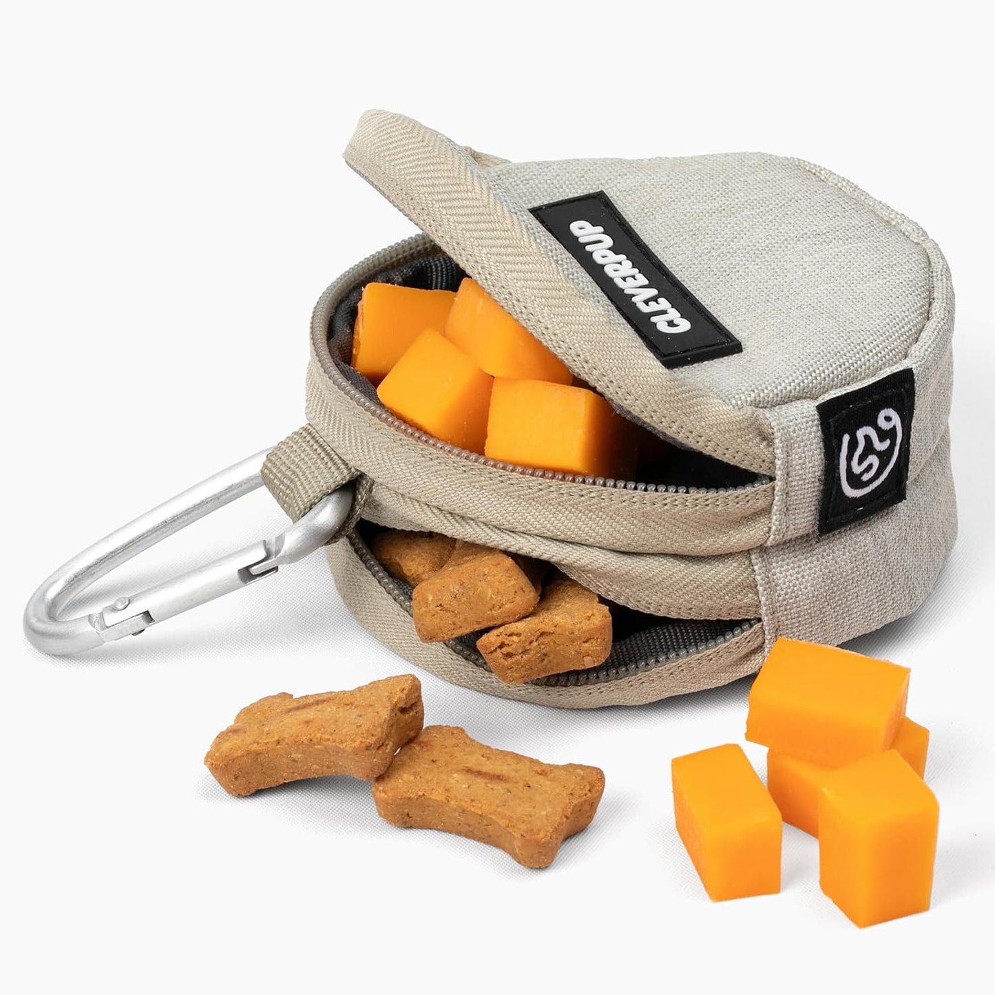 Cleverpup Snackpack Double Insulated Dog Treat Pouch - 1.5 Cup Capacity, 2 BPA-Free Waterproof Zipper Pockets, Carabiner for Belt/Leash - Compact Training & Travel Bag - Graphite - Image 9