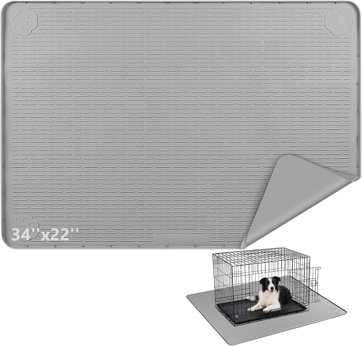 Silicone Dog Crate Mat, 40"x 28" Under Dog Crate Kennel Pad with Raised Edge, Washable Dogs Bed Mat, Waterproof, Leakproof, Protect Floors (Dark Grey) - Image 10