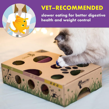 Assembled Cat Amazing cardboard treat toy highlighting the durable eco friendly pet safe material.
