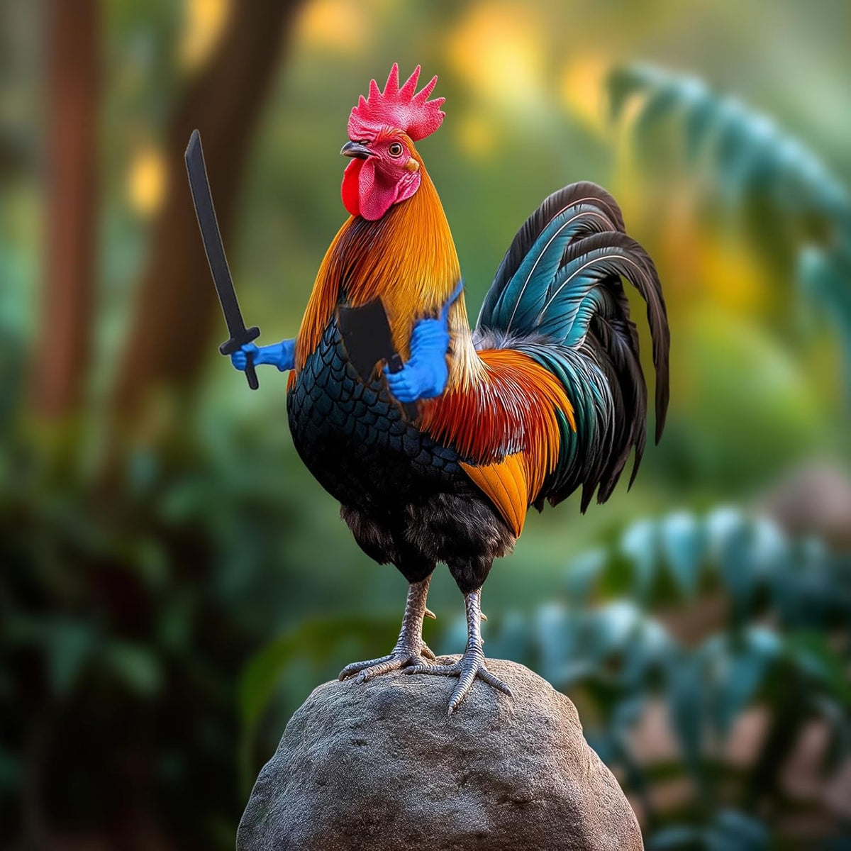 Safe slip on elastic neck attachment on novelty chicken arms.