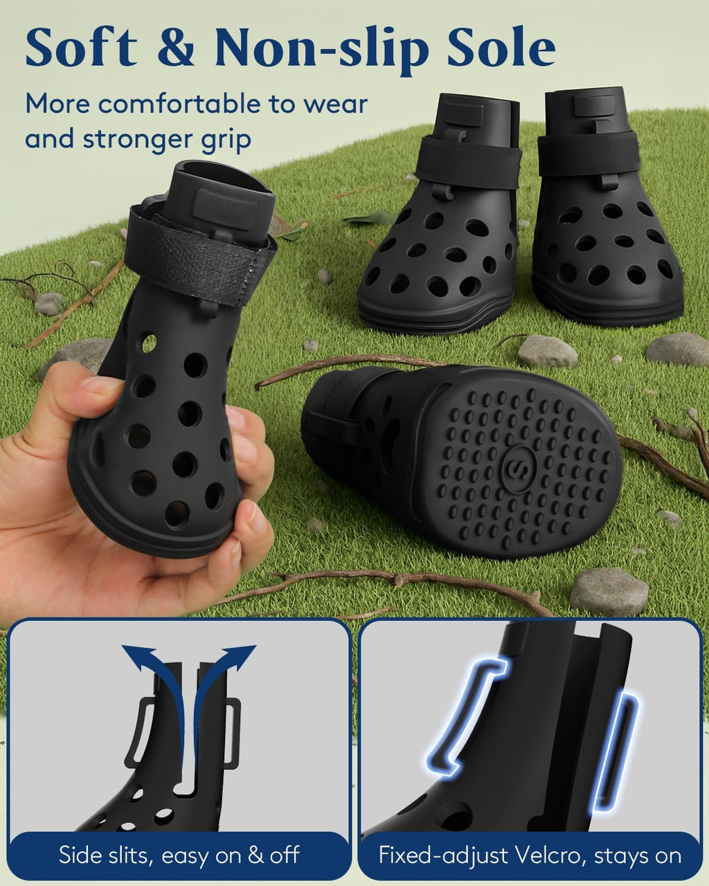 Non-slip silicone sole detail of Solowinner dog paw protectors