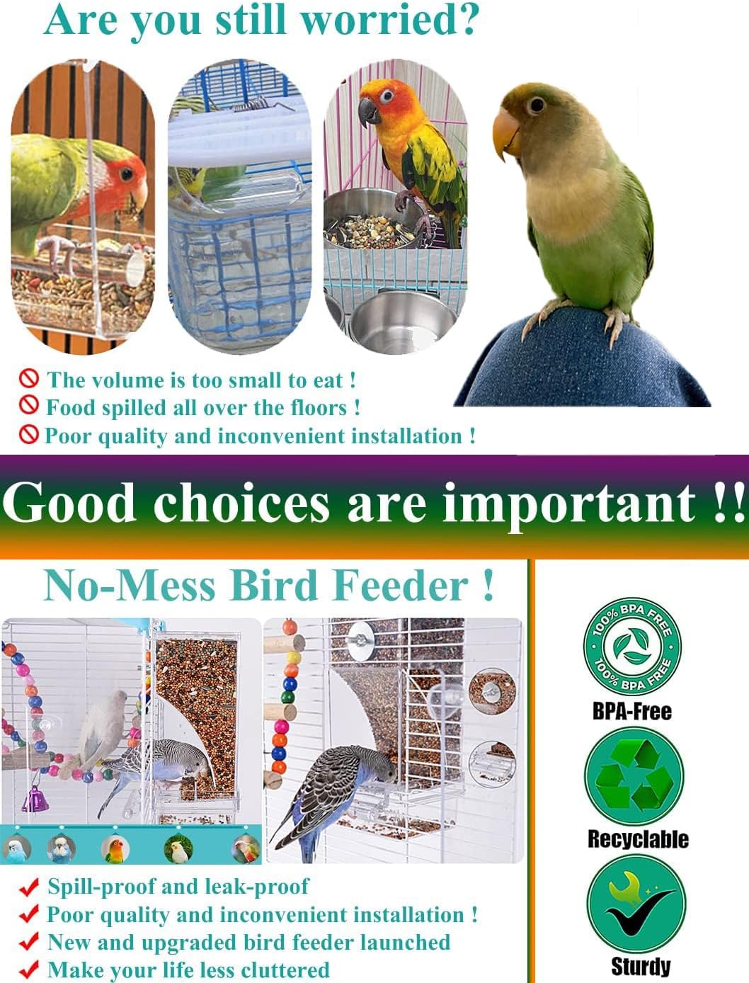 Kenond parrot feeder featuring hull-catching waste drawer