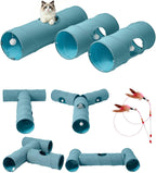 Cat Tunnel, 3 Straight Shaped Tunnels 6 DIY Shapes with Wand Toys, No Noise Scratch Resistant Cool Linen Fabric, Interactive Pet Tunnel Tube for Indoor Cats, Puppy and Rabbits - Image 10